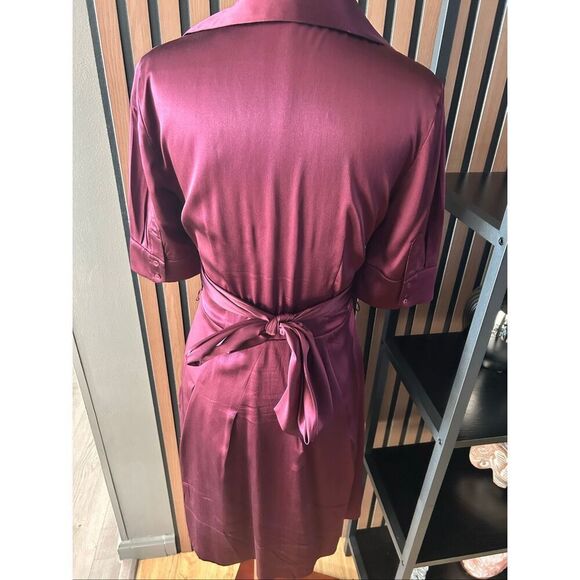 BCBGMaxAzria Silk Dress A-Line Burgundy Merlot Size 2 Wrap Tie Waist Bow Lined - Picture 4 of 6